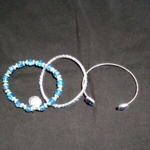 Blue Beaded and Silver-Tone Bangle Bracelet Set - Women Jewelry